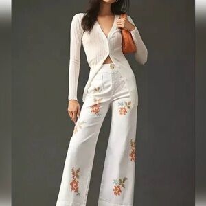 Maeve The Colette Floral Embroidered Cropped Wide-Leg Jean